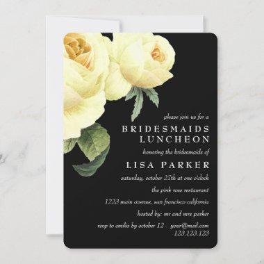 Vintage Rose Black Bridesmaid Luncheon Wedding Invitations