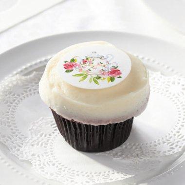Vintage Rose Bridal Tea Cupcake Frosting Round