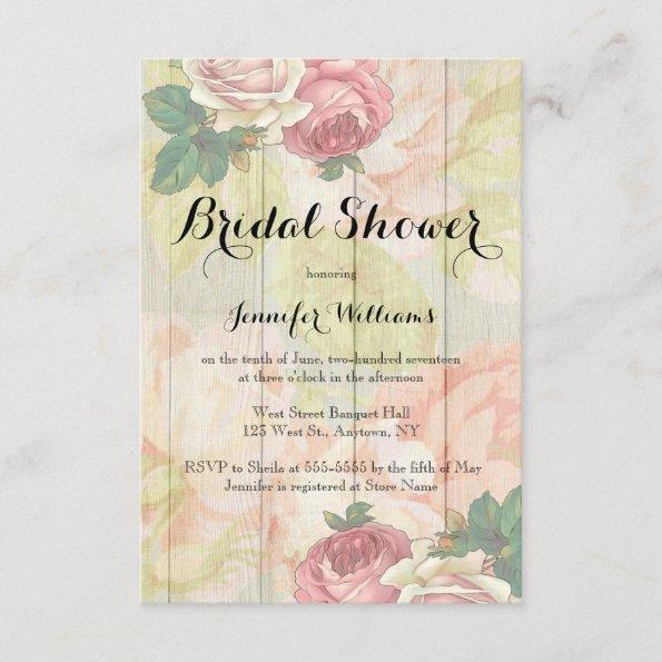 Vintage rose floral bridal shower invitations