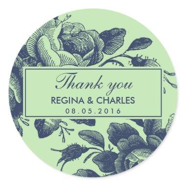 Vintage Rose Floral Wedding Thank You Sticker