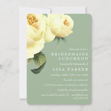 Vintage Rose Sage Bridesmaid Luncheon Wedding Invitations