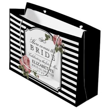 Vintage Roses and Stripes Bridal Shower Large Gift Bag