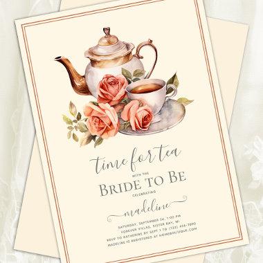 Vintage Roses Time for Tea Bridal Shower Invitations