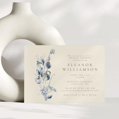 Vintage Rustic Blue Floral Minimal Bridal Shower Invitations