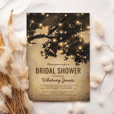 Vintage Rustic Country Tree Lights Bridal Shower Invitations
