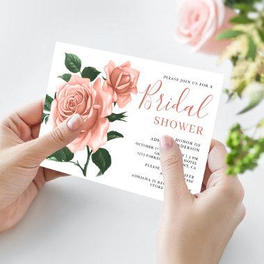 Vintage Rustic Dusty Peach Rose Bridal Shower Invitations