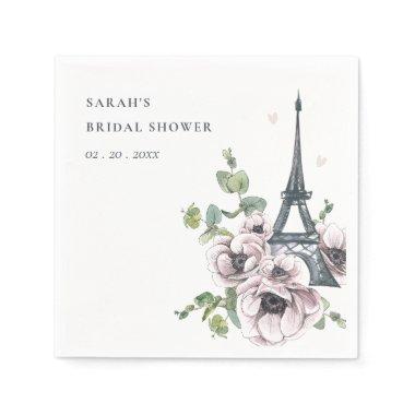 Vintage Rustic Eiffel Tower Floral Bridal Shower Napkins