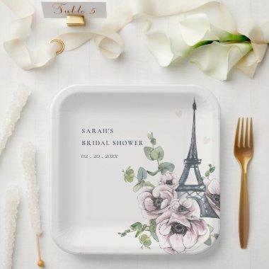 Vintage Rustic Eiffel Tower Floral Bridal Shower Paper Plates