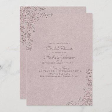 Vintage Rustic Elegant Rose Corner Bridal Shower Invitations