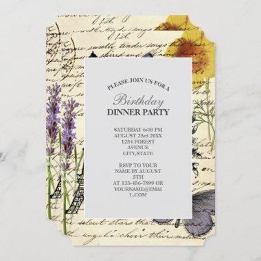vintage rustic french eiffel tower Paris Party Invitations