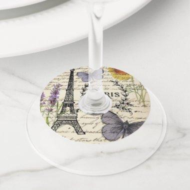 vintage rustic french eiffel tower Paris Party Wine Glass Tag