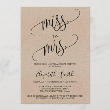 Vintage rustic kraft paper miss to mrs bridal Invitations