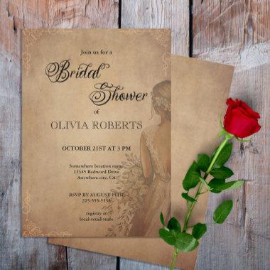 Vintage Rustic Old Parchment Bridal Shower Invitations