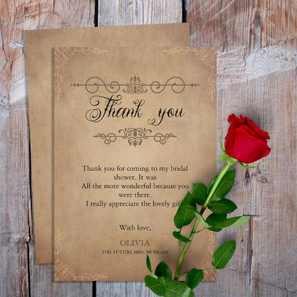 Vintage Rustic Old Parchment Bridal Shower Thank You Invitations