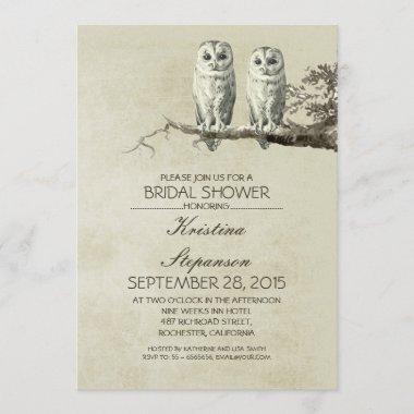 Vintage rustic OWL couple bridal shower Invitations