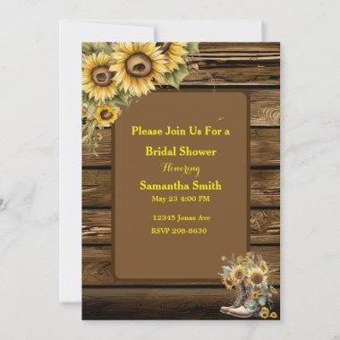 Vintage Rustic Sunflowers Country Bridal Shower Invitations