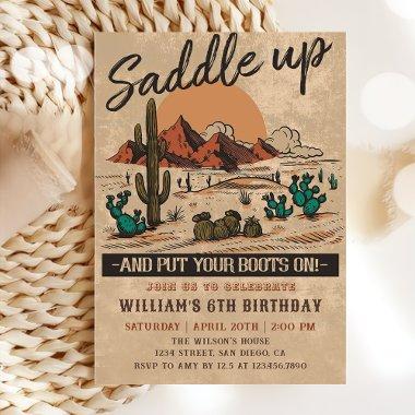 Vintage Saddle Up Western Cowboy Birthday Party Invitations