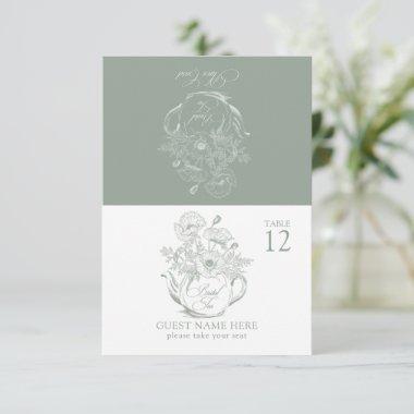 Vintage Sage Green Botanical Bridal Tea Place Invitations