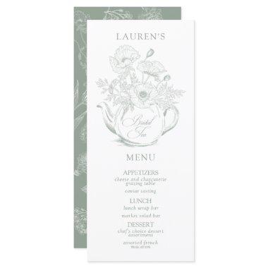 Vintage Sage Green Botanical Bridal Tea Shower Menu