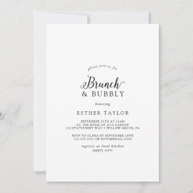 Vintage Script Brunch and Bubbly Bridal Shower Invitations
