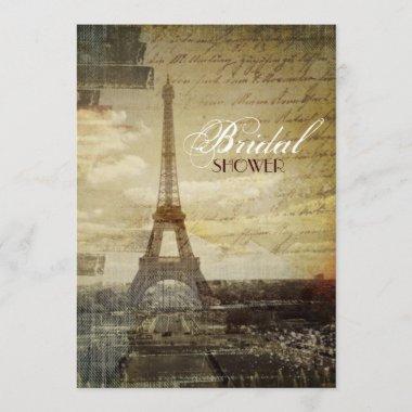 vintage scripts Eiffel Tower Paris bridal shower Invitations