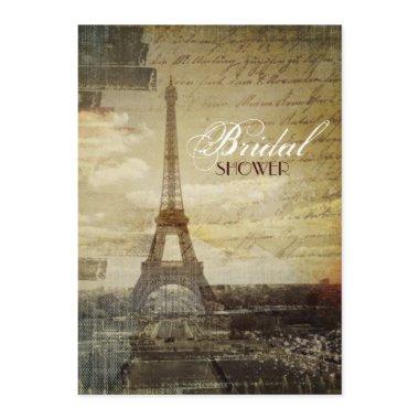 vintage scripts Eiffel Tower Paris bridal shower Invitations