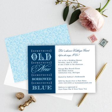 Vintage Something Blue Navy Wedding Bridal Shower Invitations