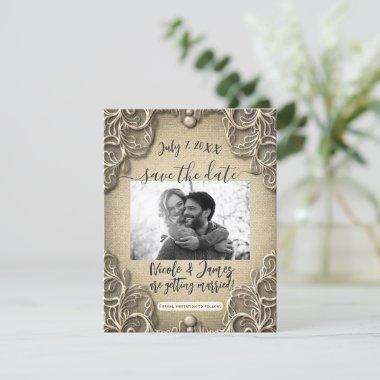 Vintage Southern Charm Burlap Lace Save the Date  Invitations