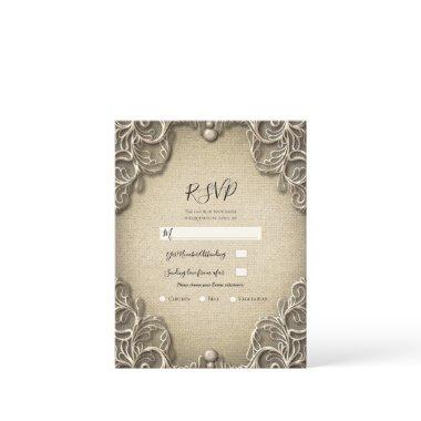 Vintage Southern Charm Burlap Lace Wedding RSVP Invitations