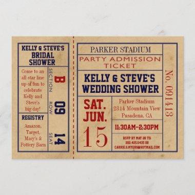 Vintage Sports Ticket Bridal Shower Invite footbal