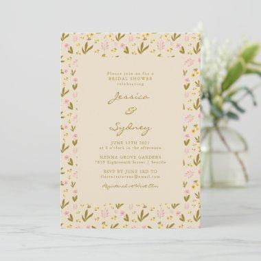 Vintage Spring Pink Green Floral Bridal Shower Invitations