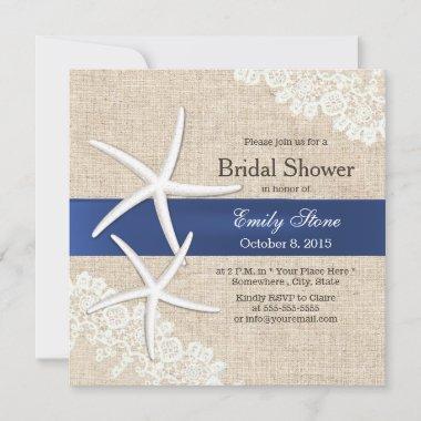 Vintage Starfish Rustic Laced Burlap Bridal Shower Invitations