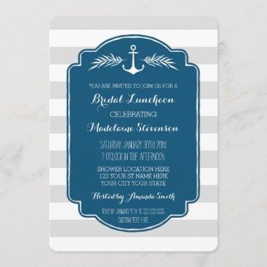 Vintage Stripes Nautical Bridal Lunch Invitations