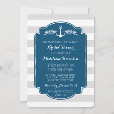 Vintage Stripes Nautical Bridal Shower Invitations