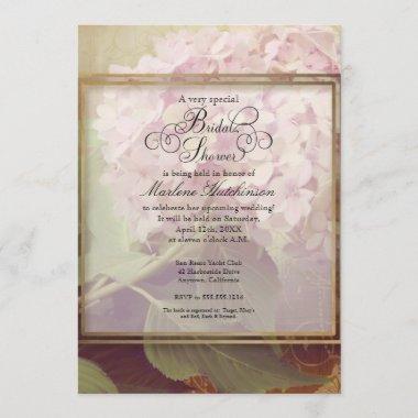 Vintage Style Blush Pink Hydrangea Bridal Shower Invitations