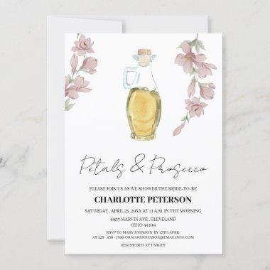 Vintage Style Petals and Prosecco Bridal Shower Invitations