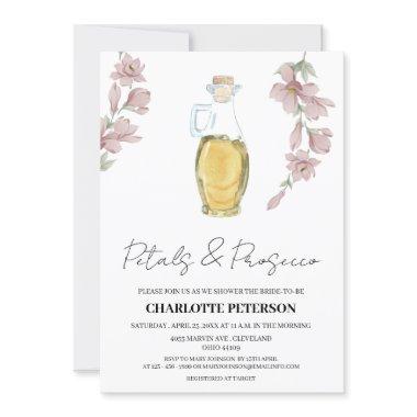 Vintage Style Petals and Prosecco Bridal Shower Invitations