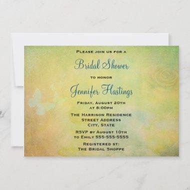 Vintage Style Watercolor background Bridal Shower Invitations