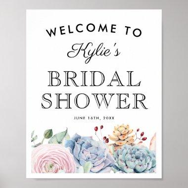 Vintage Succulent Floral Bridal Shower Welcome Poster