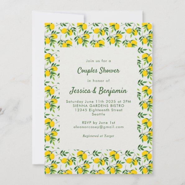 Vintage Summer Lemon Fruit Pattern Couples Shower Invitations