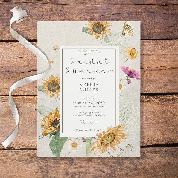 Vintage Summer Sunflower Cream Shower Invitation PostInvitations