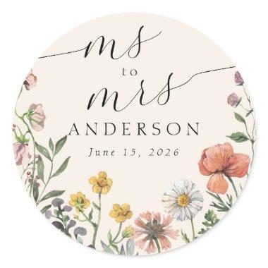 Vintage Summer Wildflower Ms to Mrs Bridal Shower Classic Round Sticker