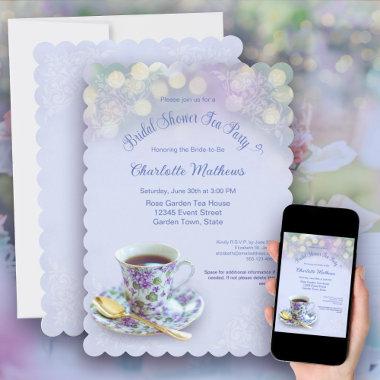 Vintage Tea Party Bridal Shower Blue Invitations