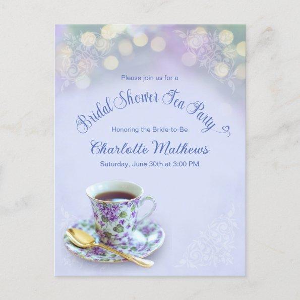Vintage Tea Party Bridal Shower Blue Invitation PostInvitations
