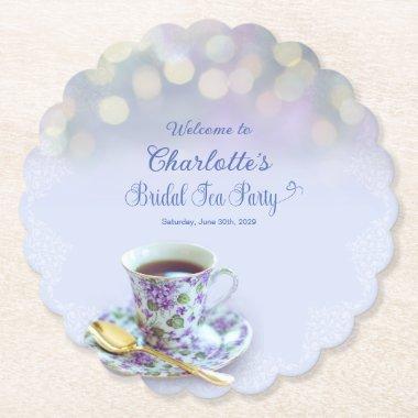 Vintage Tea Party Bridal Shower Blue Paper Coaster