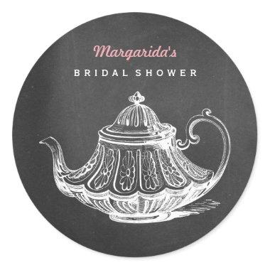 Vintage Tea Party Bridal Shower Chalkboard Teapot Classic Round Sticker