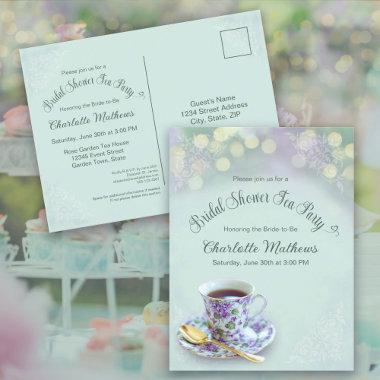 Vintage Tea Party Bridal Shower Green Invitation PostInvitations