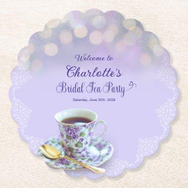 Vintage Tea Party Bridal Shower Lavender Paper Coaster