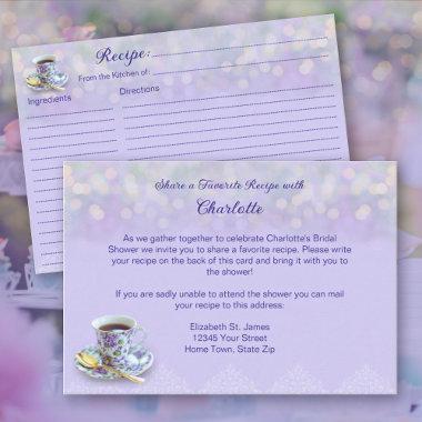 Vintage Tea Party Bridal Shower Lavender Recipe Enclosure Invitations