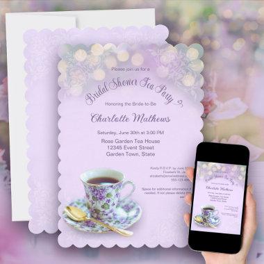 Vintage Tea Party Bridal Shower Lilac Invitations